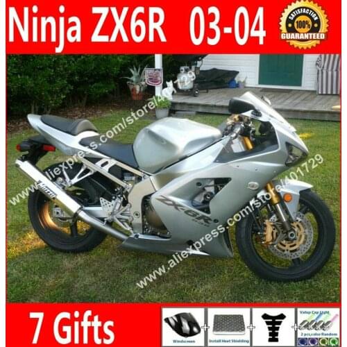 Free custom Fairings for Kawasaki 2003 2004 ZX6R 03 04 Ninja 636 Silvery OEM fairing part 7 Gift VN34