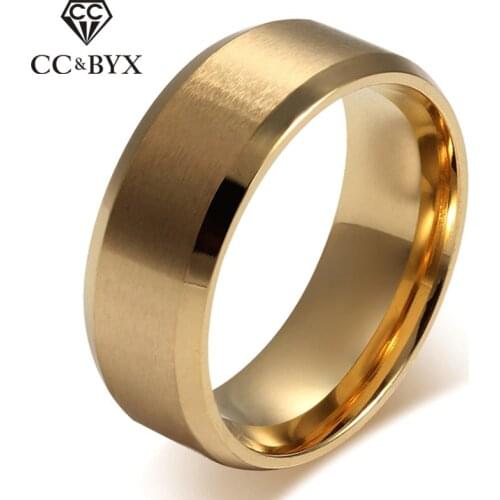 CC 8mm Titanium Steel Rings For Men Trendy Jewelry Smooth Black & Gold & Rose Gold & Silver Color Ring Party Anello Oro CC924c