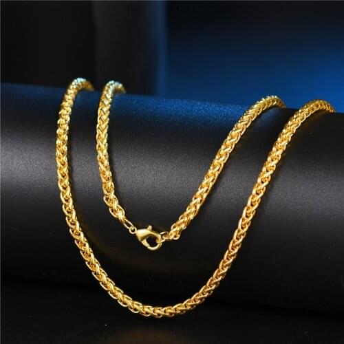 Gold Keel Link Chain Necklace Stainless Steel 1 piece Width 3mm For Men Women For Pendant Jewelry Choker DIY Gifts Couple