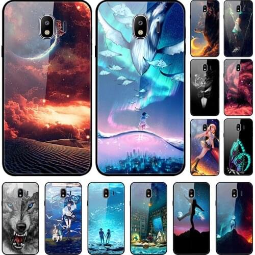 Case For Samsung Galaxy J4 2018 Black Silicone Bumper With Tempered Glass Back Phone Cover