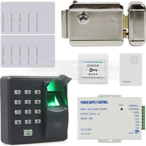 DIYSECUR Biometric Fingerprint RFID 125KHz Password Keypad Door Access Control System Kit + Electric Lock + Door Bell