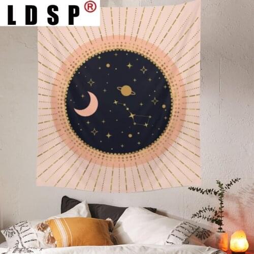 LDSP Pink Moon Sun Tarot Tapestry Wall Hanging Covering Rugs Background Cloth Beach Mat Blanket Art Bedroom Dorm Home Decor