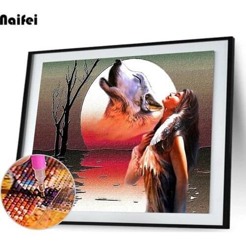Full Round Square Drill Rhinestone Picture DIY Wolf Voice 5D Mosaic Craft Diamond Painting Animal Woman Home Wall Decor Gift