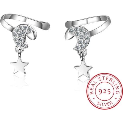 Newest 925 Sterling Silver Star Moon Cuff Ear Clip Ear Wrap Earring Women Men Punk Gothic Jewelry Gift High Quality