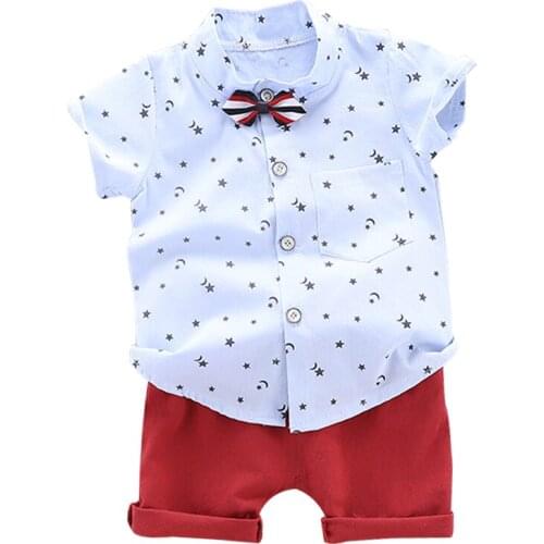Toddler Baby Boys Clothes Sets Summer Boy Gentleman Clothing Outfits Suit Star Print T Shirt + Shorts Pants 1 2 3 4Years