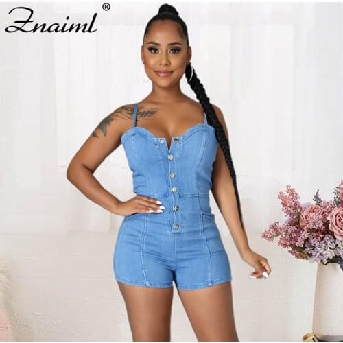 Znaiml Short Denim Overalls Women Button Short Jumpsuit High Waist Casual Jeans Playsuit Washed Straps 2021 Summer Jeans Romper