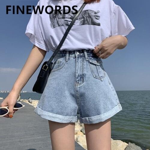 FINEWORDS 2021 Summer Classic Blue Short Jeans Casual High Waist Denim Shorts Vintage Streetwear Korean A Line Beach Sexy Shorts