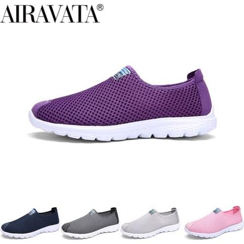 Airavata Men Women Sneakers Casual Mesh Breathable Walking Shoes Comfortable Slip-On Outdoor Jogging Couple Solid Color Shoes