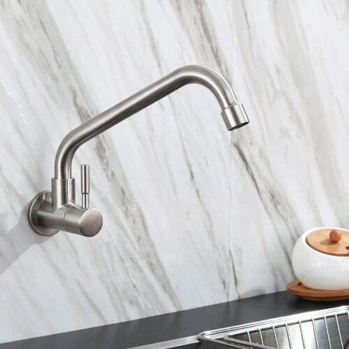304 Stainless Steel Brushed 360 Degree Rotate Wall Mounted Balcony Tap Mixer Single Cold Water Faucet Kitchen Sink Faucet