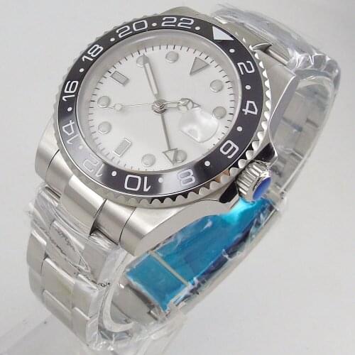Fashion 40MM White Sterile Dial GMT Mechanical Watch Automatic Movement Mens Watch Auto Date