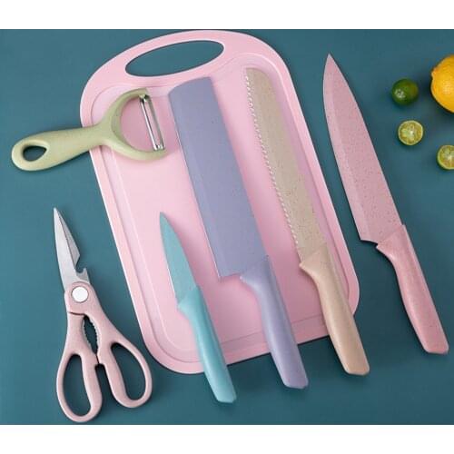 Colorful Wheat Straw Kitchen Knife Set Stainless Steel Kitchen Utensils Sets Kitchen Knife Melon Planer Fruit Knife Scissors