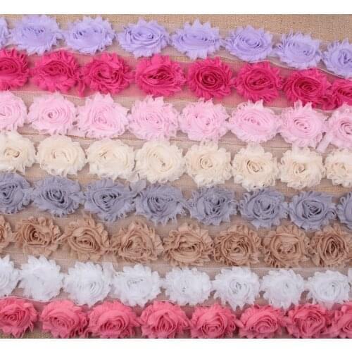 Nishine 12yards/lot 2.5" Shabby Chiffon Rose Flowers Trim Frayed Flowers for DIY Baby Girls Headbands Clips Hair Accessories