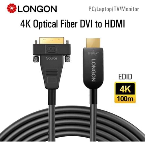 LONGON Optical Fiber DVI to HDMICable 4K Adapter Cable Optical Fiber For 4K 30Hz 1080P 60Hz PC Monitor LED Matrix 10m 50m 100m