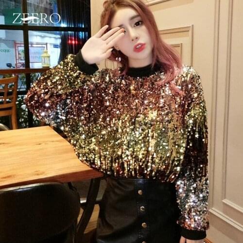 Autumn Winter Women Clothes Multicolor Sequins T Shirt O-Neck Bat Long Sleeve Vitality Sports Tops Female Performance Clothing