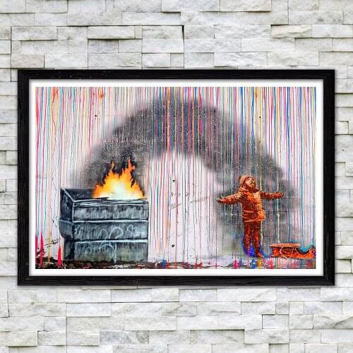 Bonfire Under The Rainbow Rain Home Decor Poster Painting Art On Canvas Prints Wall Pictures For Living Room Mural Cuadros