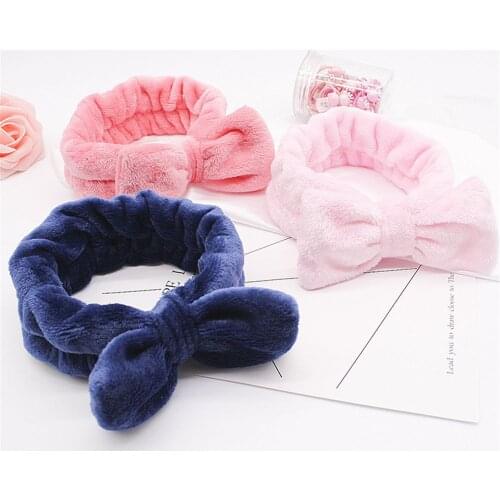 Bow Hair Band, Soft Coral Fleece Spa Headband Turban Bowknot Facial Makeup Headbands Headwraps for Shower Washing Face