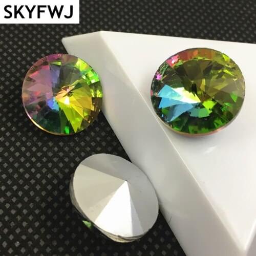 Rainbow Color 6,8,10,12,14,16,18mm RIVOLI CRYSTAL POINTED BACK Rhinestones Round Glass Stone for Dress Making