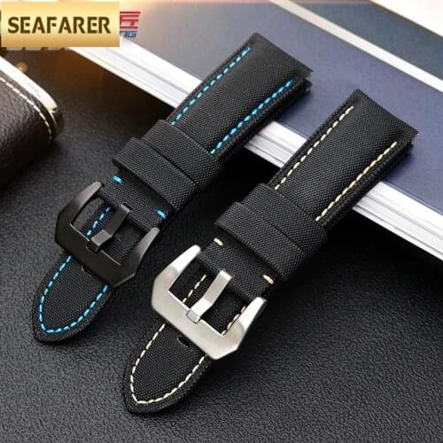 24mm 26mm Leather Sportech Watchband Suitable For Panerai LUMINOR PAM01661 Black Blue Marina Watch Strap Accessories Bracelets