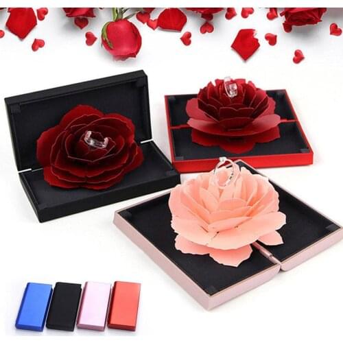Folding Fake Rose Wedding Ring Box Holder Jewelry Display Gift Storage Case Jewelry Display Engagement Wedding Jewelry Box Roses