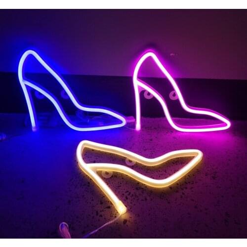 LED Neon Light High-heeled Shoes Neon Sign Wall Hanging Night Lamp for Home Party Holiday Wedding Festival Decorations Lighting