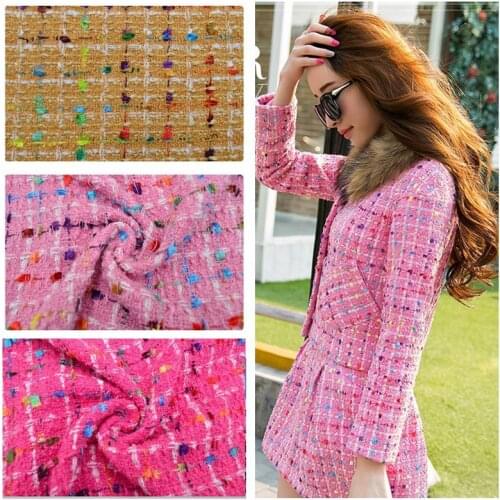 Colours Grid Fashion Polyester Tweed Fabric For Womens Overcoat 150cm Width Yarn Dyed Braided Tweed Fabric Autumn And Winter