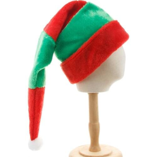 Lengthened Red and Green Stripes Plush Christmas Hat Holiday Decoration Elf Hat Curved Hat Clown Hat Party