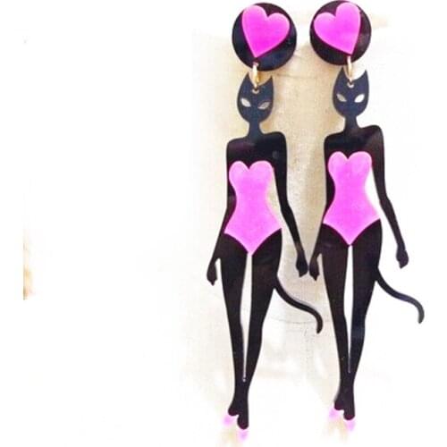 Funny Sexy Bikini Cat Lady Acrylic Exaggerated Long Earring Womens Fashion Creative Jewelry Personality Party Accessories