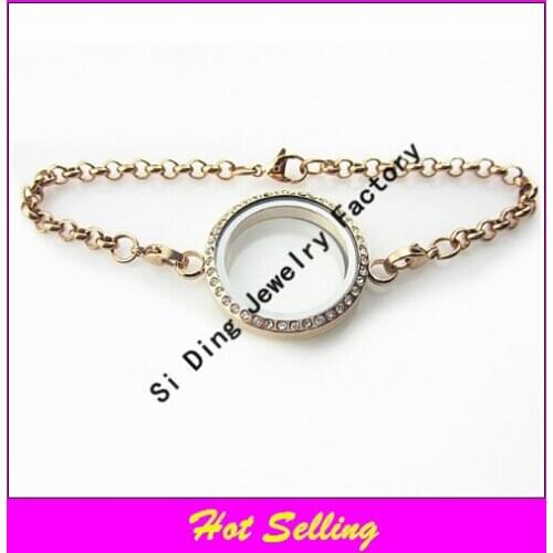 30mm stainless steel twist floating lockets bracelet rose gold screw open with crystals glass locket 5pcs