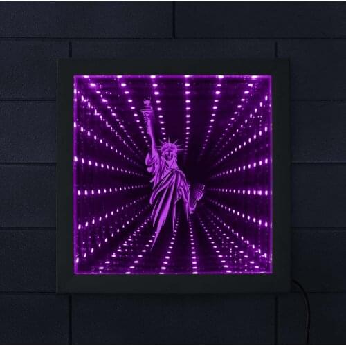 New York Statue Of Liberty Infinity Mirror Tunnel Lamp NYC Independence Day Novelty Night Light 3D Picture Frame