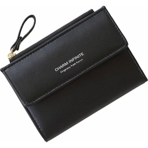 Women Wallets Short Solid Color Letter Female Pu Leather Multifunction Zipper Coin Purses Ladies Hasp Multi-cards Holder Clutch