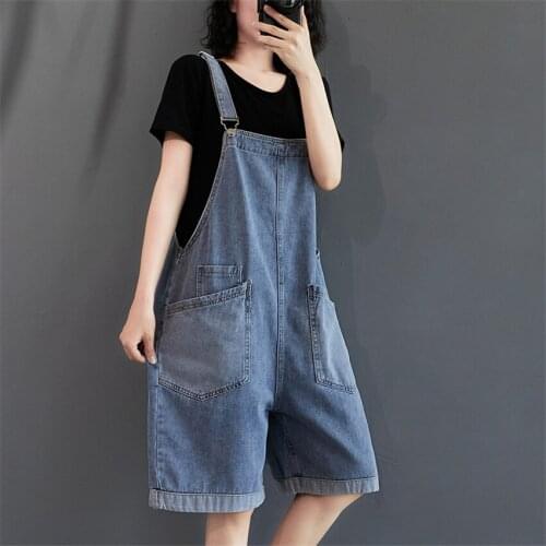 Women Loose Overalls Denim Jeans Jumpsuit Women Sleeveless Pockets Vintage Summer Short Rompers Jumpsuits