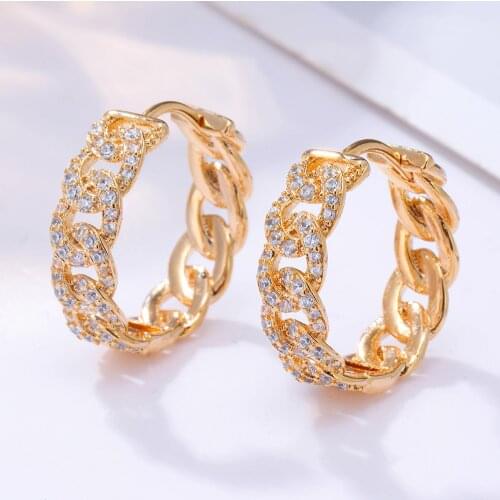 Gold Thick Wide Chain Hoop Earrings for Women Cuba Link CZ Zircon Geometric Earrings Fashion Female Jewelry Accessories 2020