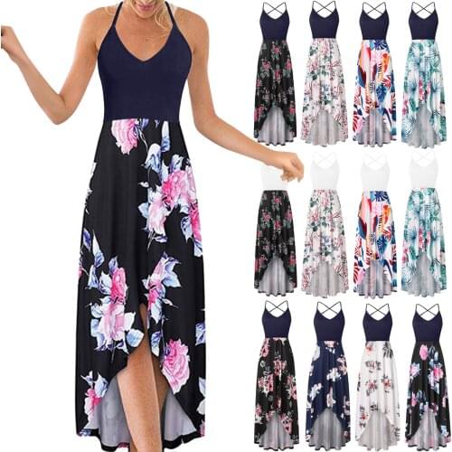 2021 Vogue Summer Dress Women Fashion Casual Floral Printed V-Neck Sleeveless Strap Open Back Sexy Boho Dress Ladies платье Robe