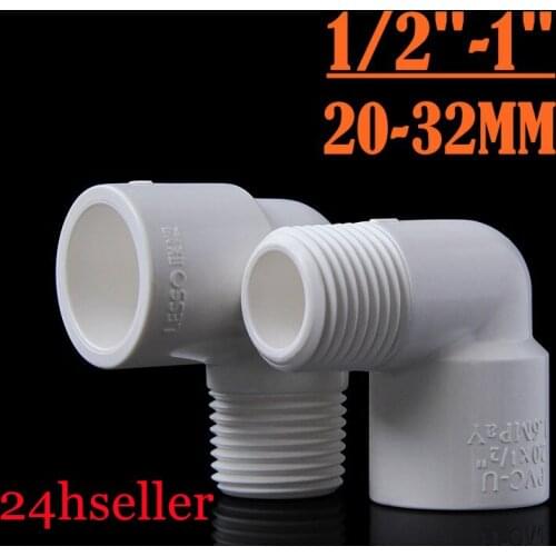 1pcs 20 25 32mm To 1/2" 3/4" 1" Male Thread Elbow Joint Garden Irrigation White PVC Connector 90 Degrees Equal Reducer Coupling