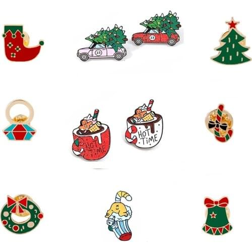 11 styles Christmas Enamel Pin Christmas Tree Dress Sock Cup Brooch Lapel Pin Christmas Decoration Jewelry Gift for Kids