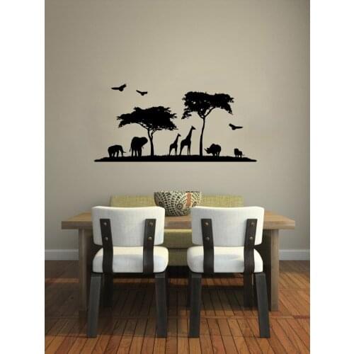 African Scenery Tree Animals Wall Decals Living Room Home Decor Bedroom Wall Stickers Vinyl Art Decor adesivo de pared S-81