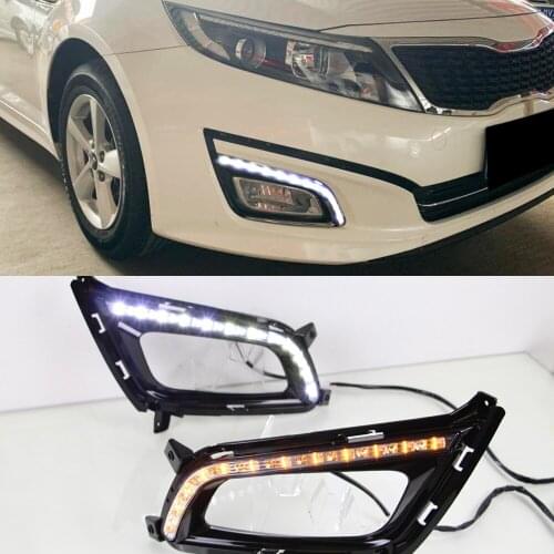 Car Flashing 1 Pair For Kia Optima K5 2013 2014 2015 LED Car Daytime Running Light 12V DRL Fog Lamp Yellow turn signal