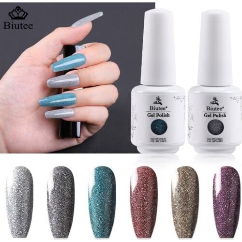 BIUTEE Sparkling Gel Nail Polish Reflective Auroras Glitter Nail Gel Semi Permanent 8ml UV Gel Nail Art Varnish for Manicures