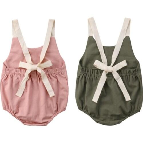Toddler Baby Girl Summer Bowknot Romper Infant Backless Romper Sleeveless Bebes Jumpsuit Outfit 0-24Month New Born Baby Clothing