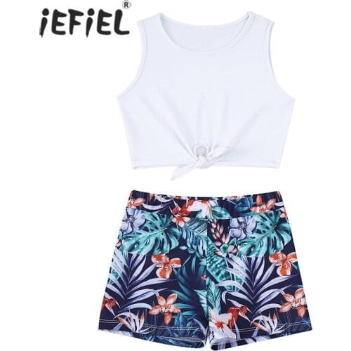 Kids Clothes Summer Sleeveless Sport Tanks Top Ballet Dance Gym Workout Vest with Bottoms Shorts Girls Dancewear Outfits