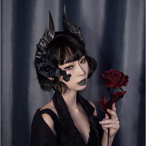 Gothic Steampunk Evil Horns Headband Halloween Party Photography Lolita Headdress