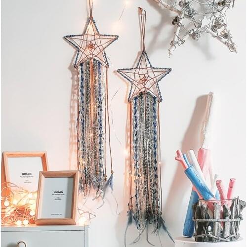 Ins Five-Pointed Star Dreamcatcher with Tassel Chic Wall Hanging Tapestry Wall Decor Home Decoration Birthday Gift for Friend