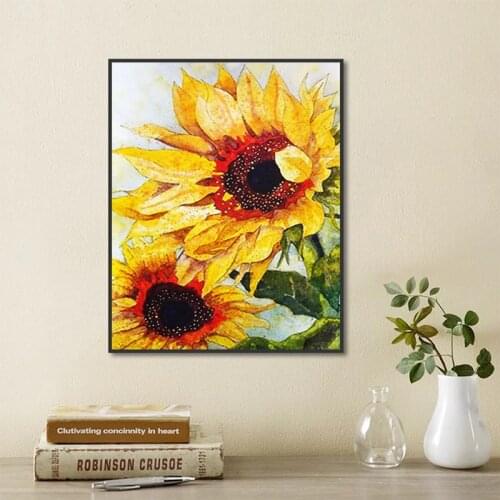 Print Oil Drawing Sunflower Canvas Painting Flower Poster Wall Vintage Art Picture For Living Room Home Decoration Minimalist
