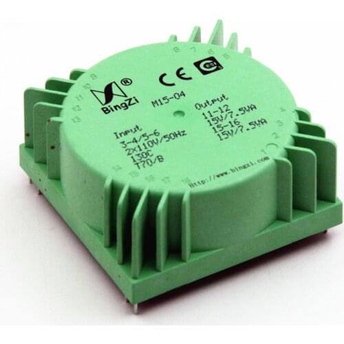 BingZi M15-04 15VA Ring Printed Circuit Board Welded Sealed Power Transformer 15V-0-15V 15W Toroidal Transformer For Amplifier