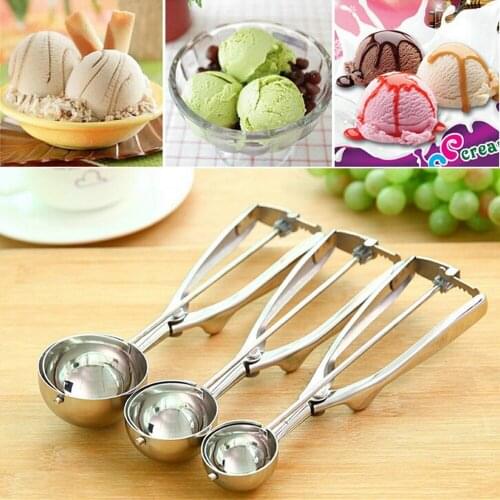 Kitchen Ice Cream Mash Potato Scoop Stainless Steel Spoon Spring Handle Kitchen Accessory Ball Digging spoon Wholesale 3 size