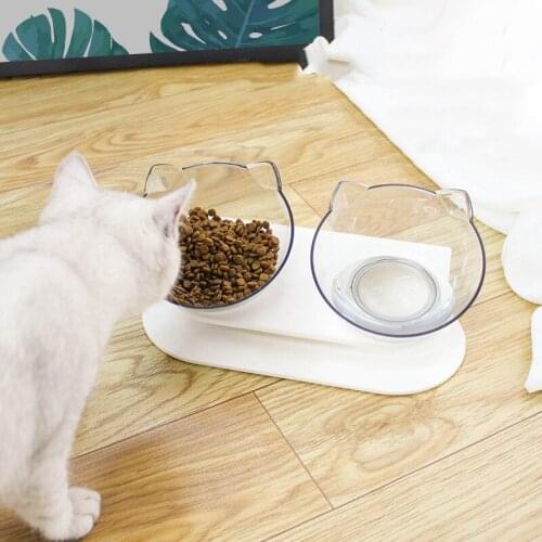 Pet Food Bowl Cat Feeding & Watering Supplies Transparent Non Slip Cat Bowl Pet Dog Feeding Supplies Cat Double Bowls Pet Water