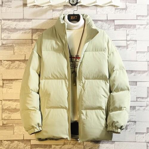 Winter Korean Mens Stand Collar Cotton-Padded Jacket Men Solid Bread Coat Casual Thick Overcoat Male 6 Colors M-5XL