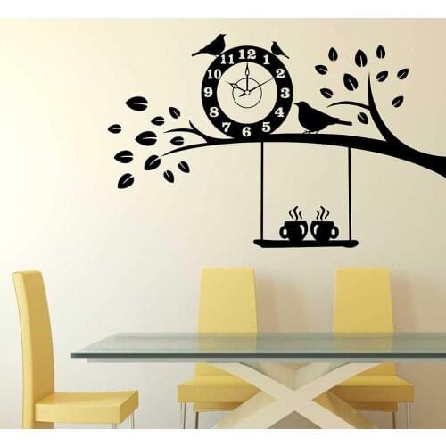 Tree With Coffee Cafe Wall Sticker Vinyl Time Bird Tree Cafe Decor Wall Decals Removable Room Decoration Decal Wallpaper Z525