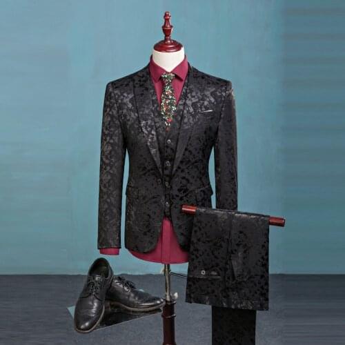 2019 New Fashion Boutique Three-piece Mens West Decoration Chinese Style Business Printing Custom Suit