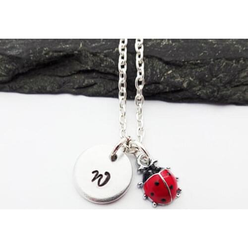 1pcs Lovely Red Enameled Ladybug Necklace Silver Color Women Men Trendy Animal Pendant Mini Cute Initial Letter Jewelry